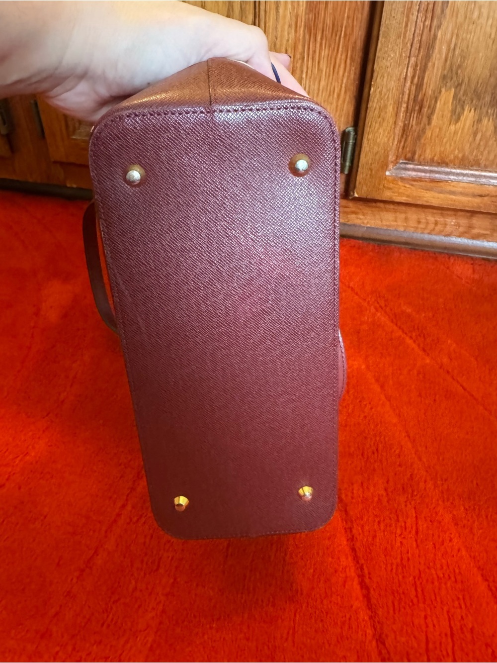 Burberry Beige Nova Check Tote with Burgundy Trim and Gold Hardware - Picture 4 of 14